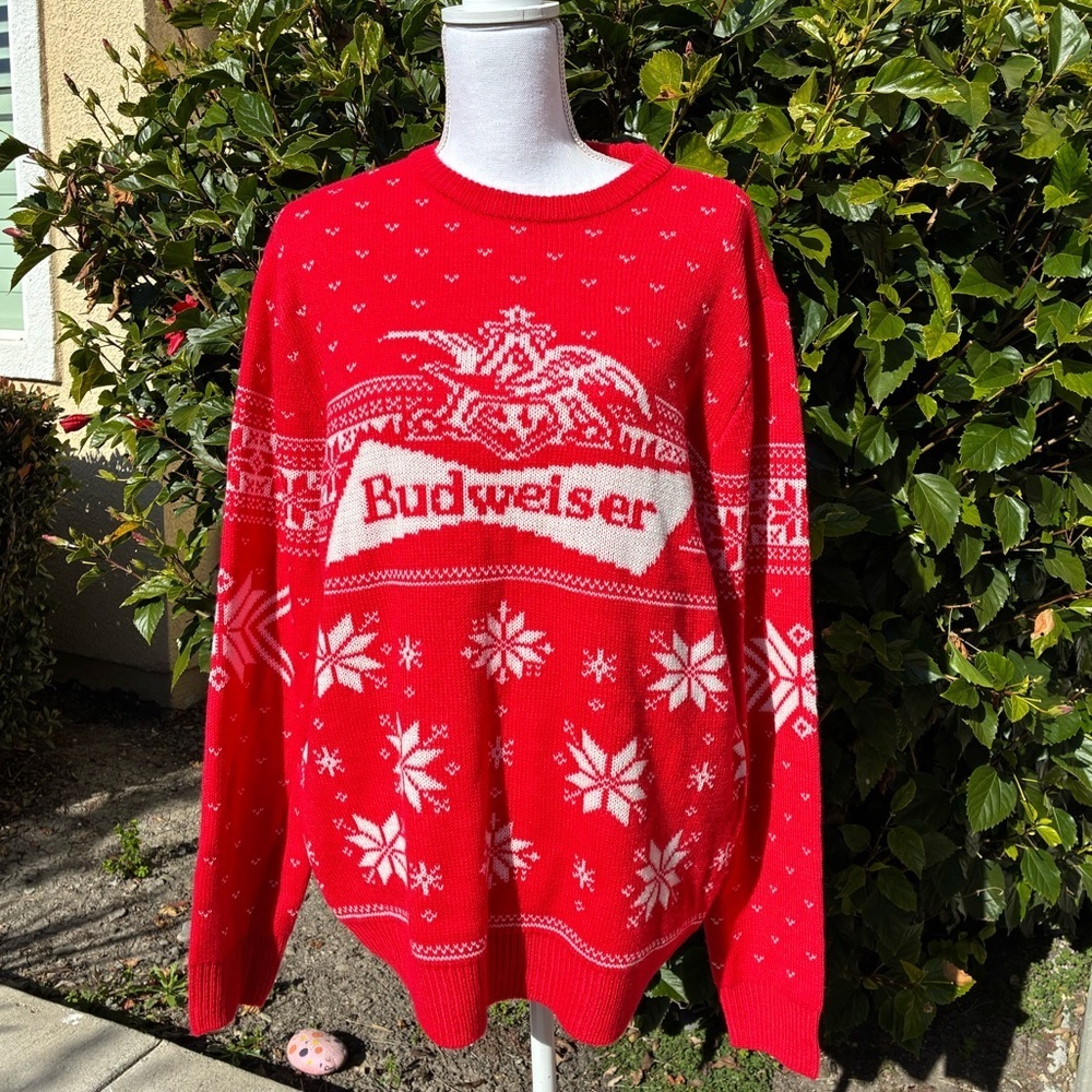 Budweiser Red Men's Christmas Sweater Size Large